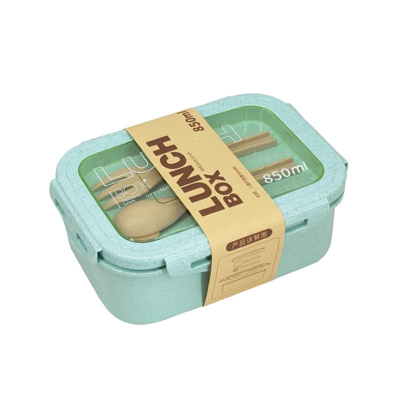 850ml Divided Lunch Box Portable Large Capacity Microwae Bento Box with Fork and Spoon Food Storage Container for School Camping