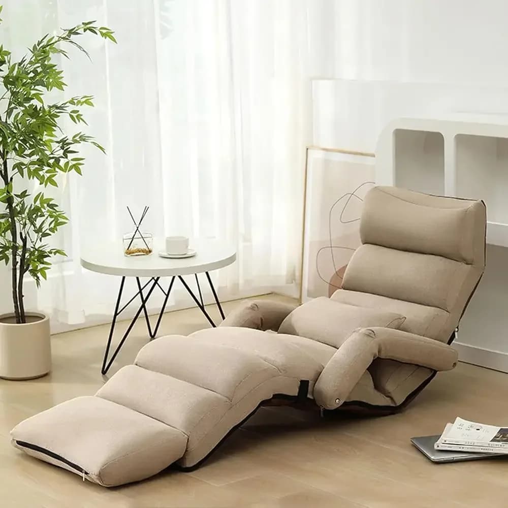Divano letto pieghevole in lino e cotone con cuscino, lettino ergonomico per soggiorno o stanza degli ospiti, beige
