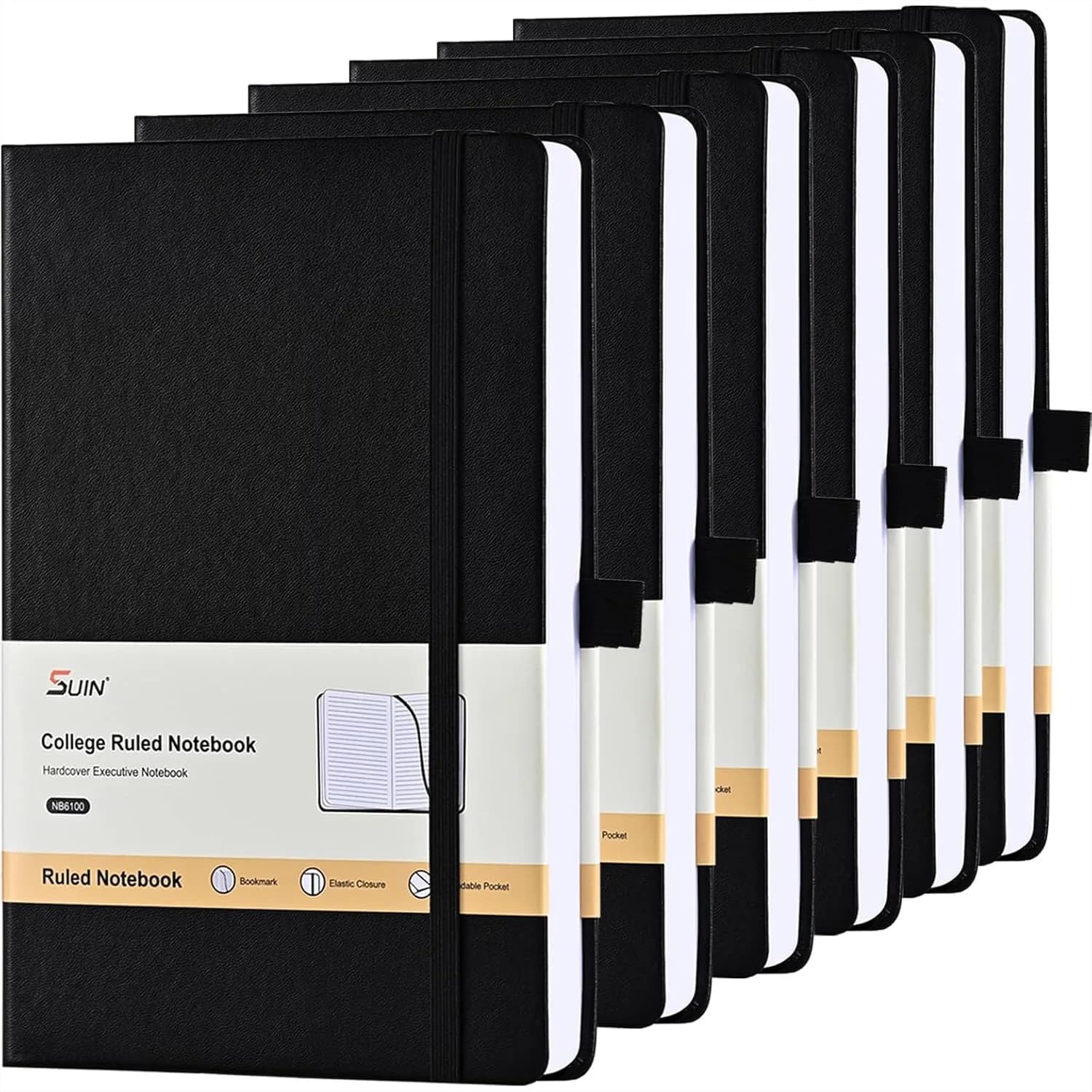 Lined Journal Notebook, Leather Hardcover for Work, School, Travel, 100 GSM Paper, 160 Pages, 5.5x8.3 In, College Ruled, Black