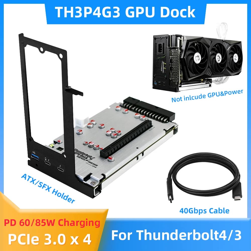 TH3P4G3 Dock GPU compatibile con Thunderbolt Adattatore per scheda grafica esterna per laptop Ricarica PD da 60 W / 85 W per scheda video da notebook