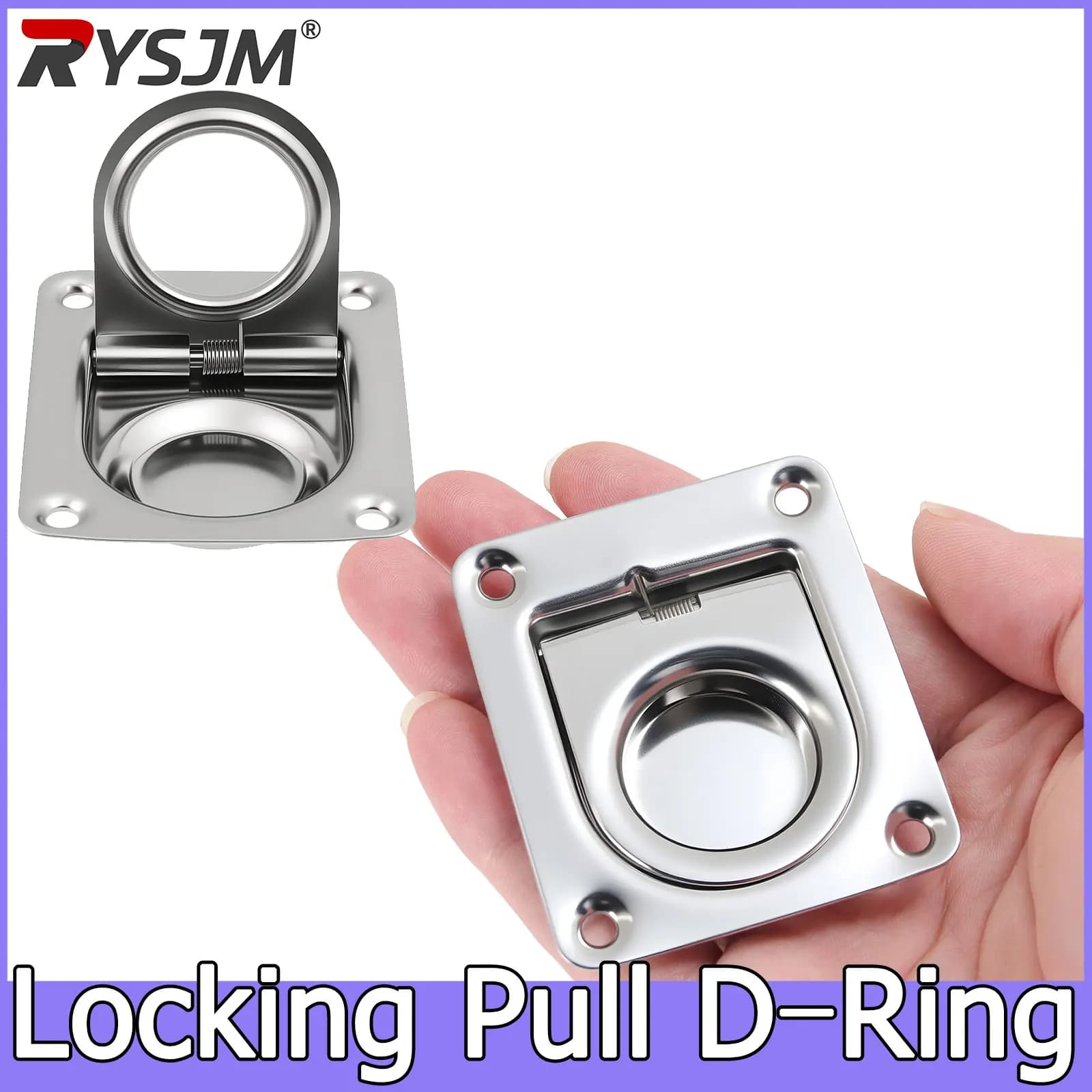 AD 2pcs Stainless Steel Pull D Rings Locking Pull Ring Handle D Rings Recessed Tie Down Anchors Ring Marine Boat Yacht Trailer