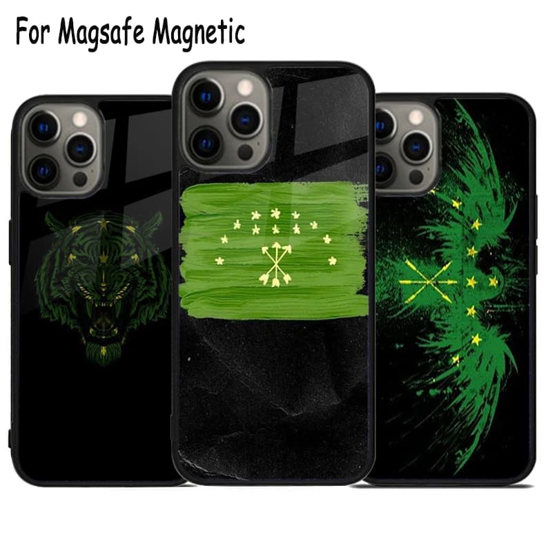 Custodia per telefono con ricarica wireless e bandiera nazionale dell'Adygea per iPhone 17 Air 15 16 16e 14 13 11 12 Pro Max Plus, cover magnetica Magsafe