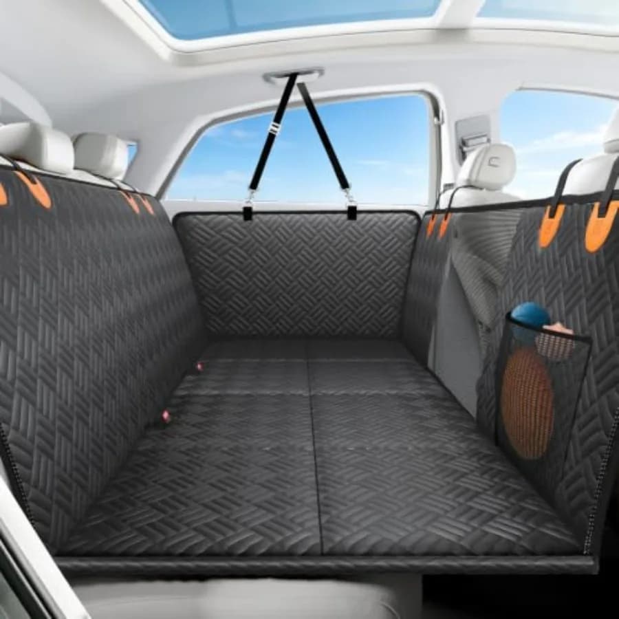 Dog Car Seat Cover for Back Seat, Hard Bottom Back Seat Extender, Back Seat Pet Cover for Dogs - Supports 400lbs, Waterproof He