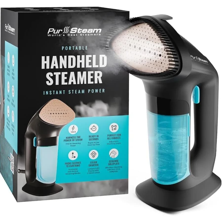 PurSteam SteamPulse Pro Vaporizzatore portatile per vestiti Tessuti portatili portatili e indumenti da viaggio Ferro da stiro a vapore Pressa antirughe Rem
