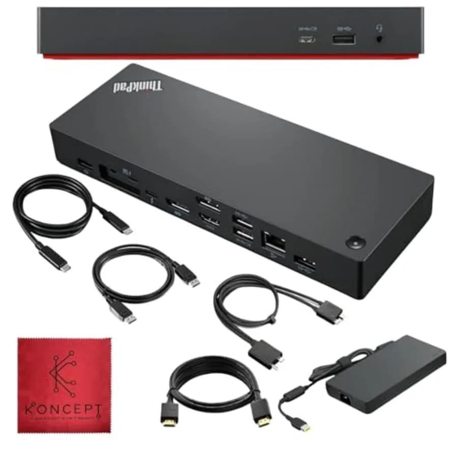 ThinkPad Docking Station USB-C for office use, aluminum black, supports 4K display with Thunderbolt 4, 300W power delivery, HDM