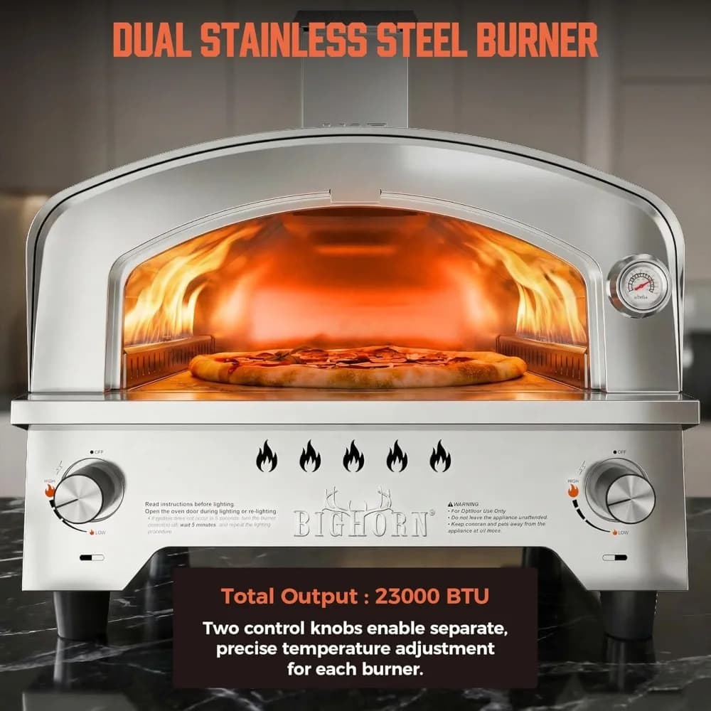Forno per Pizza a Gas Portatile per Esterni con Pietra Refrattaria da 15 Pollici in Acciaio Inox, Spedizione dagli Stati Uniti