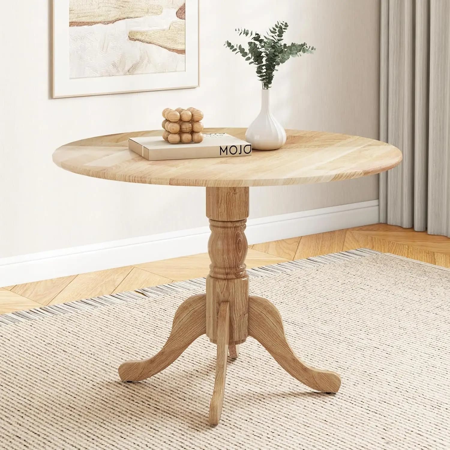 Tavolo da Pranzo Rotondo da 40 Pollici per 4 Persone, Tavolo da Cucina in Legno con Gambe a Cavalletto Curve, Grande Tavolo da Cena per Cucina, Personalizzabile