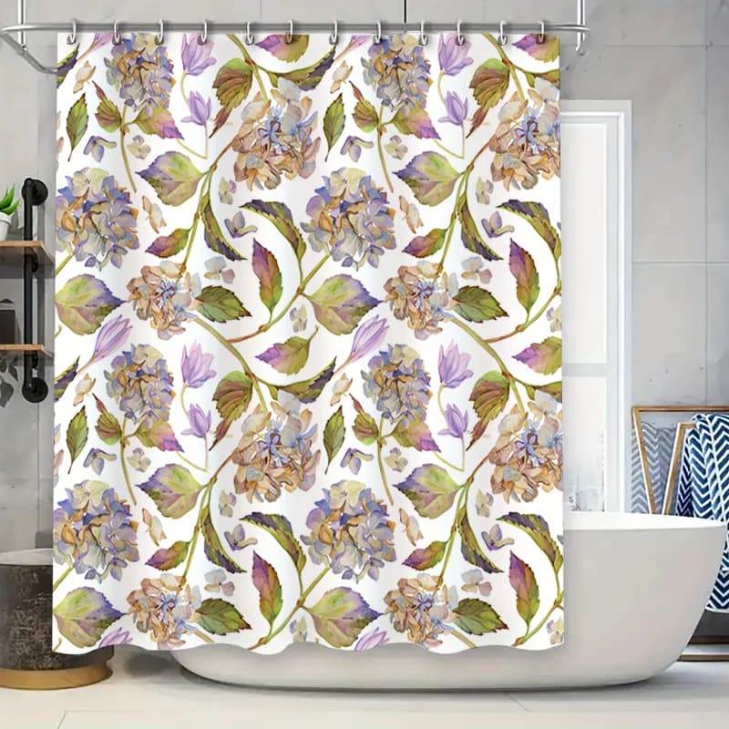Tenda da doccia floreale con ortensia Stampa 3D Decorazioni per il bagno impermeabili Decorazione per la casa Design moderno di fiori bianchi viola Personalizzabile