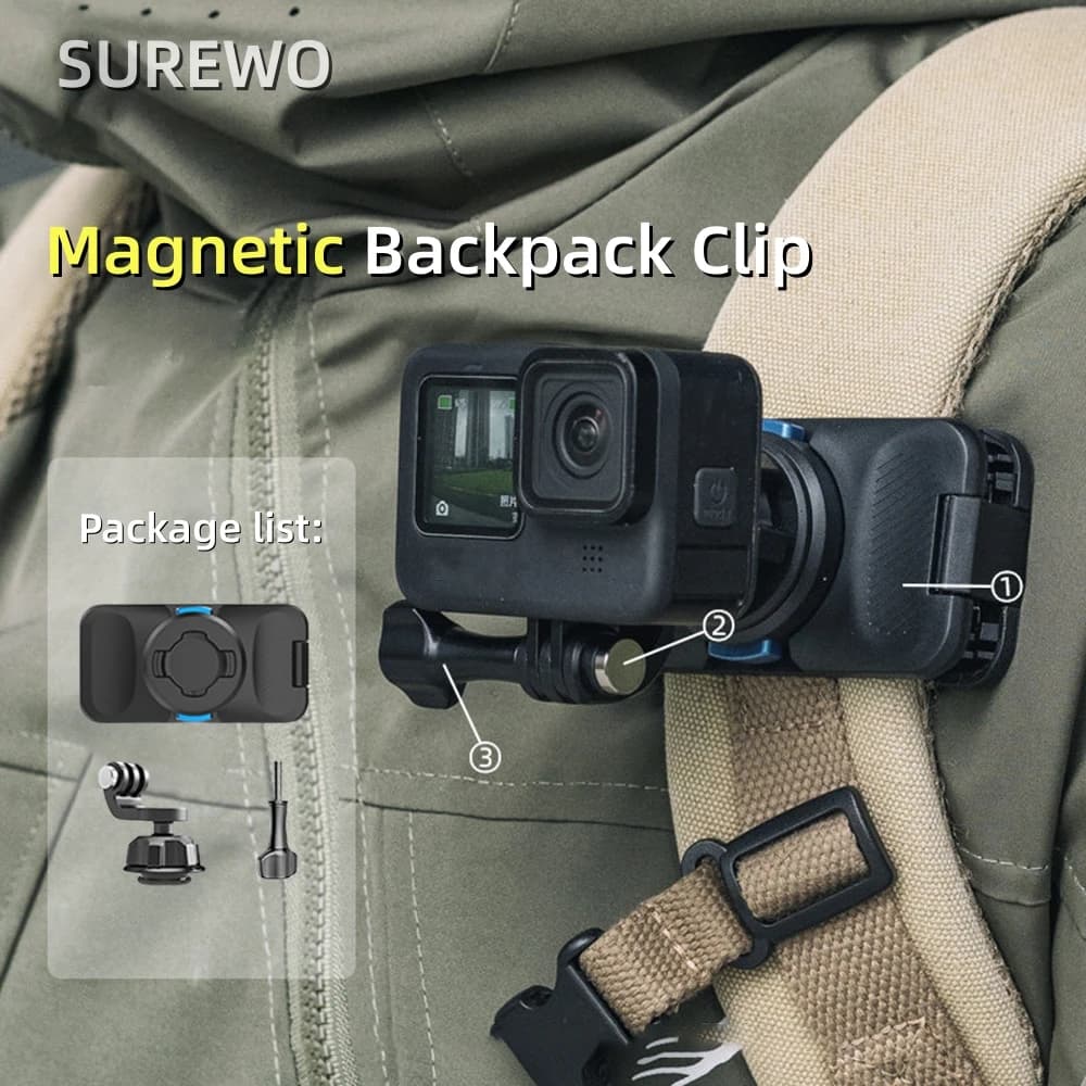 Clip per Zaino POV Action Camera per GoPro 13 12 11 10 DJI Action 6 5 Pro 4 3 Insta360 Accessori per Vlogging e Sport Outdoor