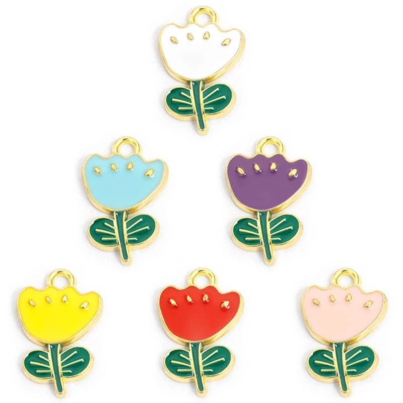 6 pendenti in lega a forma di tulipano con effetto goccia d'olio, piccoli fiori, accessori fai da te per gioielli: bracciali, collane, orecchini, portachiavi, ciondoli, accessori.