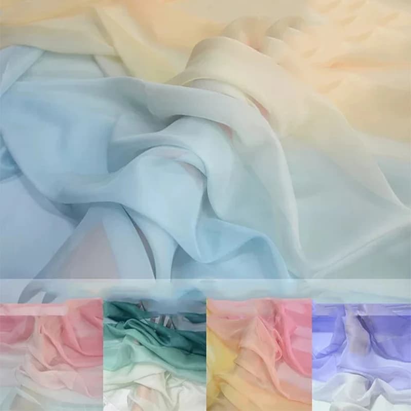Tessuto chiffon stampato sfumato al metro per abiti da sposa gonne camicie Hanfu cucito estivo sottile morbido tessuto trasparente