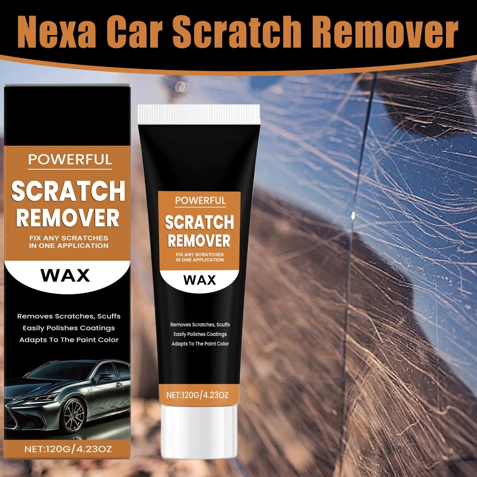Rimuovi Graffi Auto ad Azione Rapida, Cera Riparatrice Anti-Graffio da 120ml, Pasta Rinnovante Multiuso per Carrozzeria, Parabrezza e Cruscotto