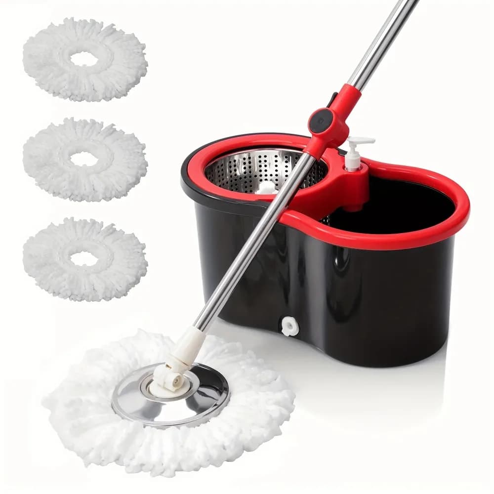 Set Secchio and Mocio Rotante with Pedal, Self-cleaning with 3 heads in Microfiber, 360° Mop Rotating for All Types of Floor, Cleaning Flooring