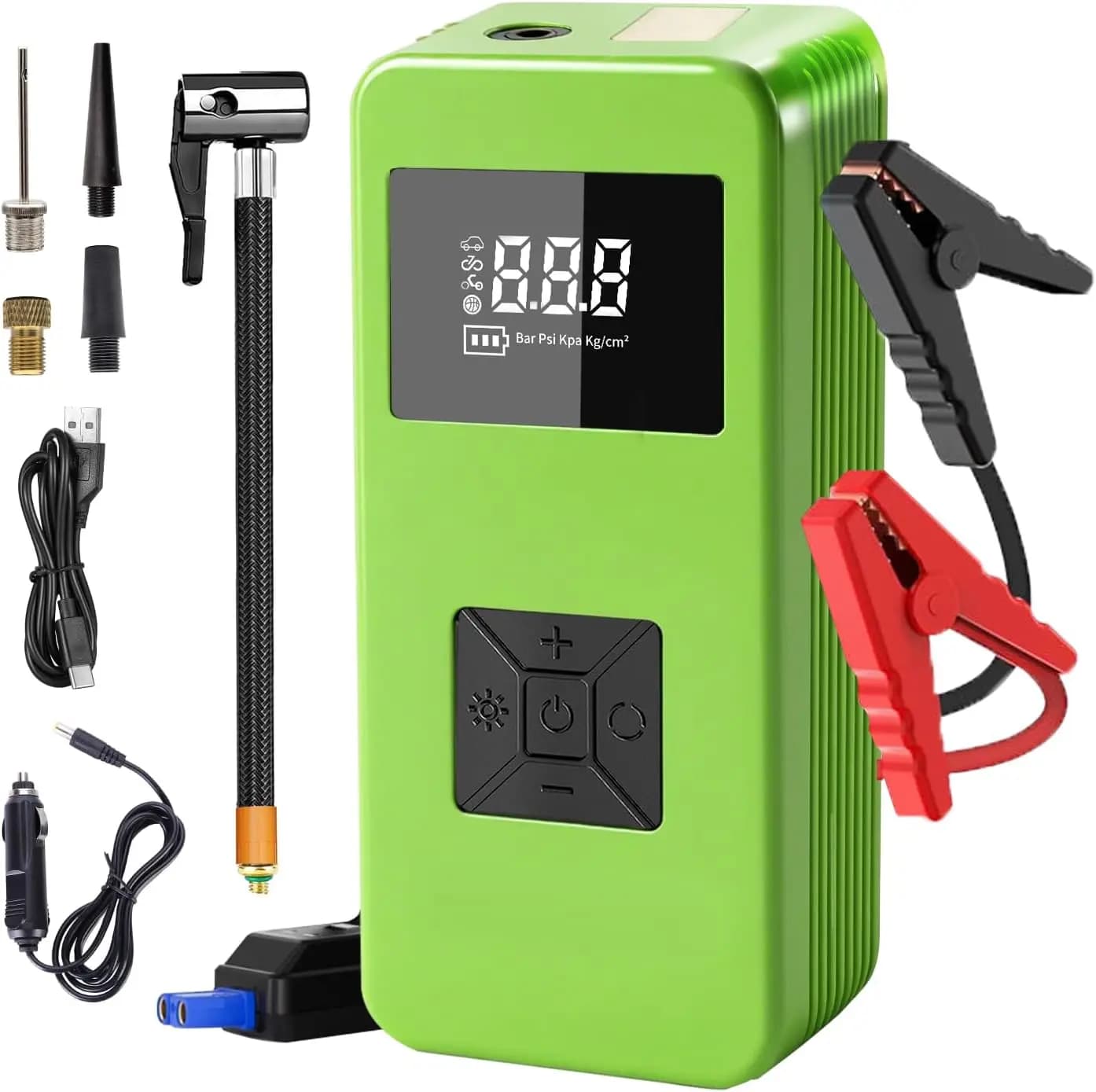 Avviatore portatile 8000A con compressore d'aria, 150PSI, luce LED, caricabatteria per auto e gonfiatore per pneumatici per gas da 6,0 litri/3,0 litri diesel