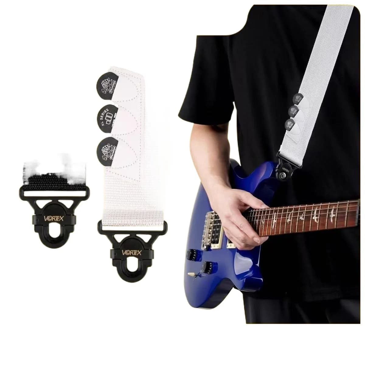 Black Quick - Fastener Lock Strap for Electric Guitar and Bass Guitar Adjustable 105-180cm Length with Guitar Pick Holder