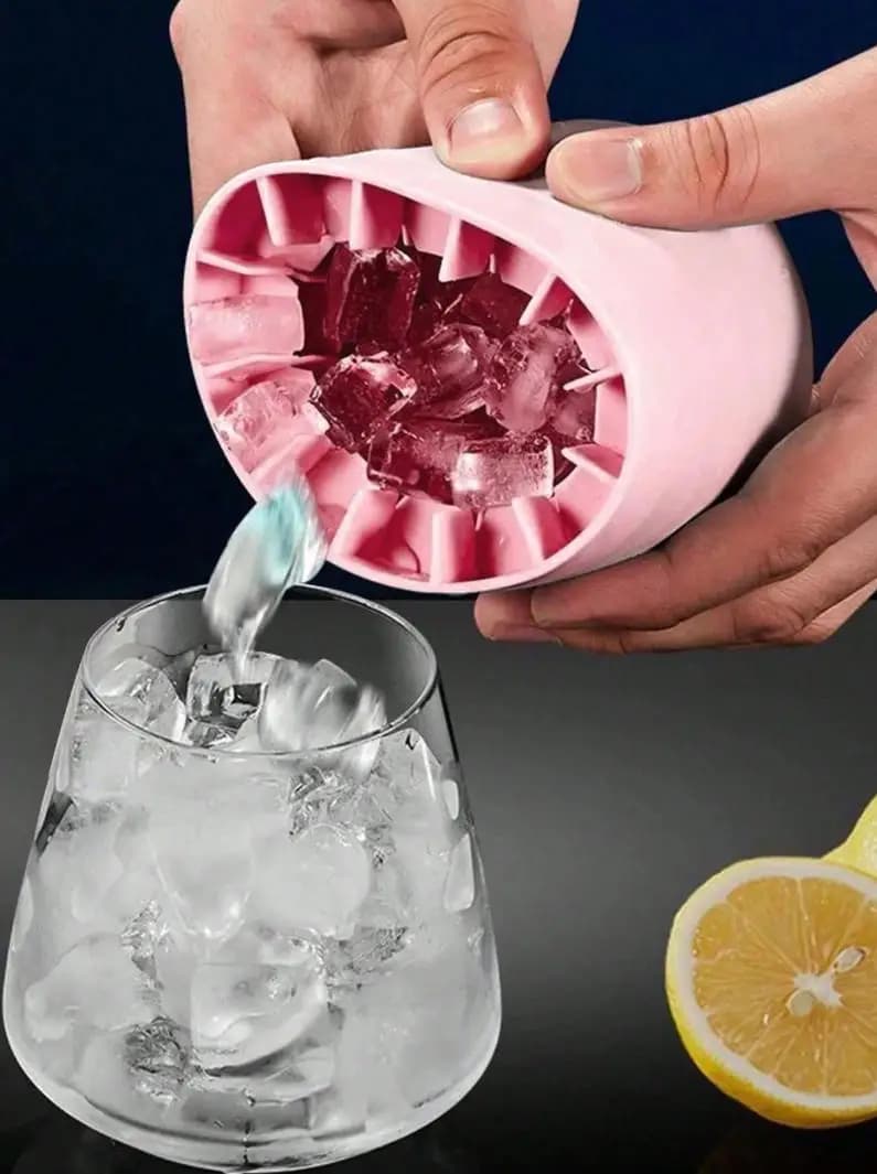 1 vassoio per ghiaccio in silicone rosa con coperchio, 60 cubetti di ghiaccio cilindrici, stampo impilabile facile da staccare e comprimere