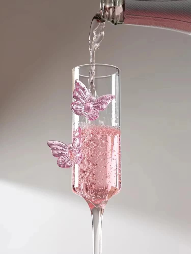 Creativo Farfalla Coppa alta Champagne Bicchiere da cocktail Bicchieri da bar Festival da donna Rosa Trasparente Regalo Festa di compleanno Bicchieri da vino