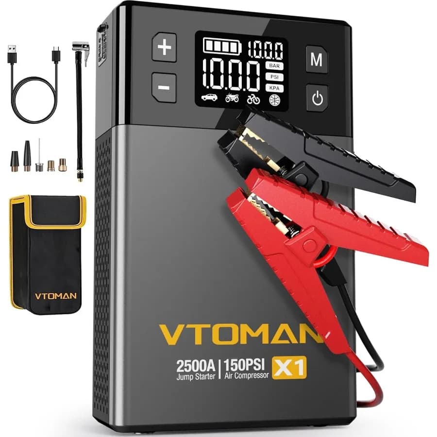 Avviatore di emergenza X1 con compressore d'aria per potenziamento della batteria del veicolo di emergenza e gonfiaggio dei pneumatici: supporto corrente di picco 2500A