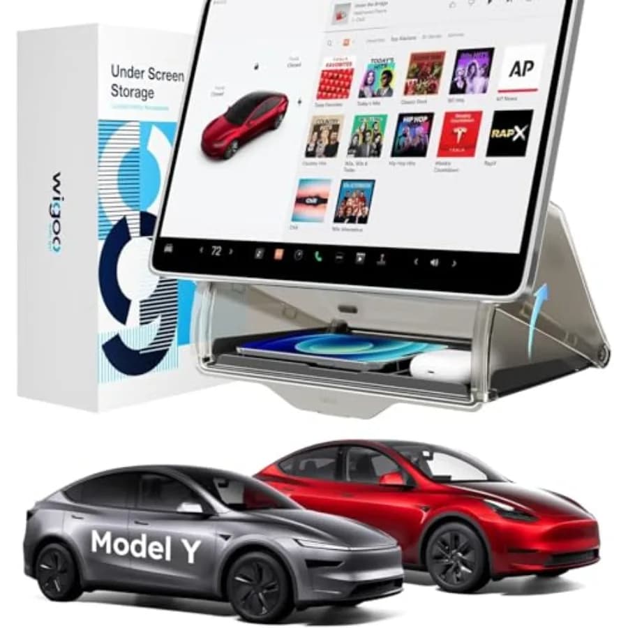 Organizer Under Screen for Model Y 2019-2026, Included Model Y Juniper 2025-2026 Standard Premium Performance, Central Organizer Hidden