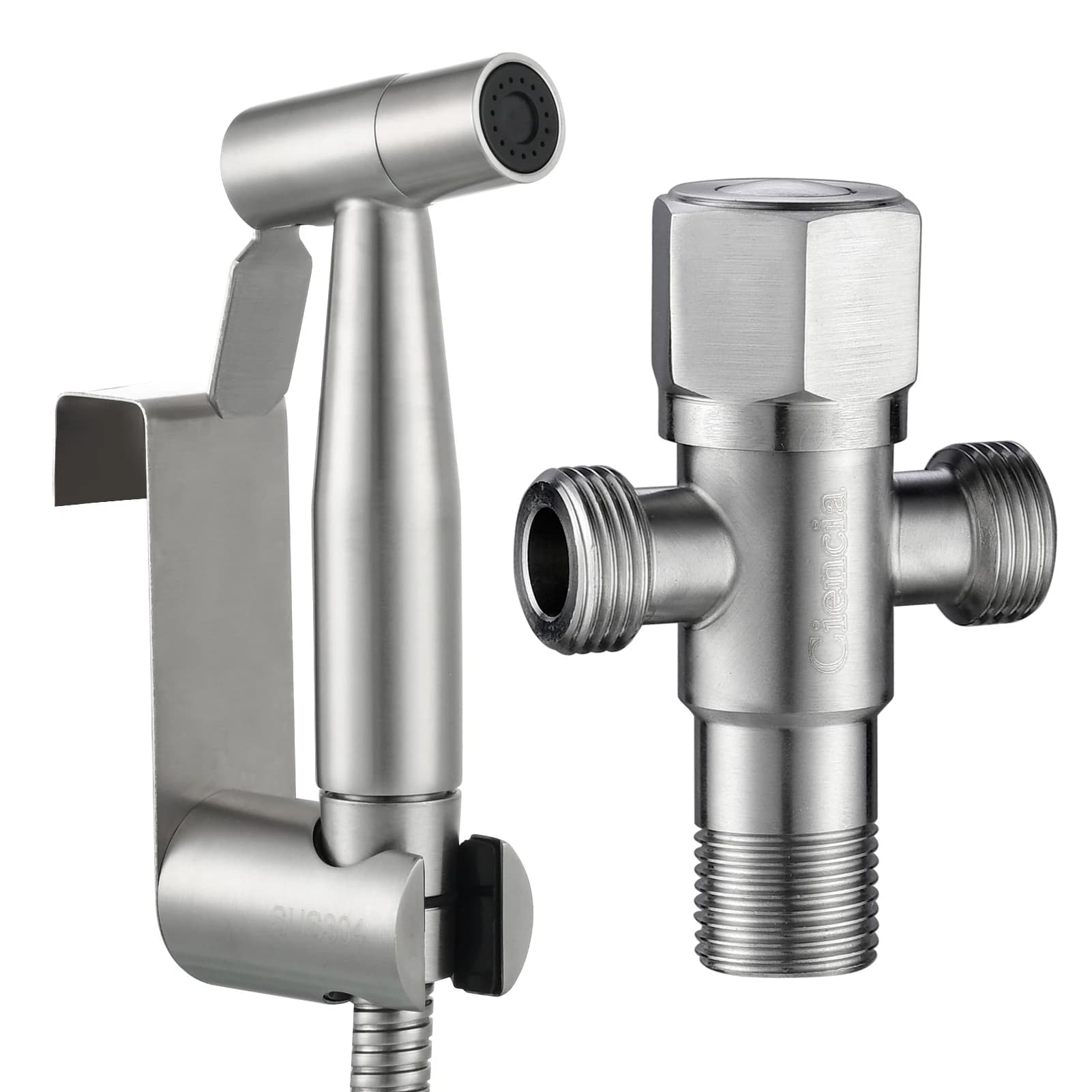 Set spruzzatore per bidet portatile Ciencia Spruzzatore per pannolini in tessuto Shattaf in acciaio inossidabile per testa spruzzatrice laterale per WC con deviatore a 3 vie