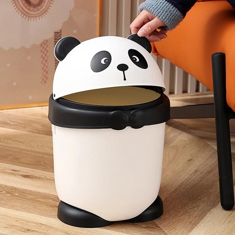 Panda Shape Small Trash Can Flip Lid Plastic Garbage Bin for Home Office Bathroom Kitchen Use Bathroom Trash Can with Lid