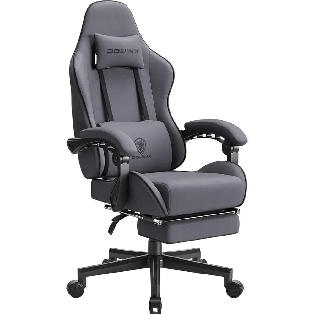 Sedia da Gaming Ergonomica Grigia con Cuscino a Molla, Funzioni Massaggio e Poggiapiedi, Supporta fino a 131 kg