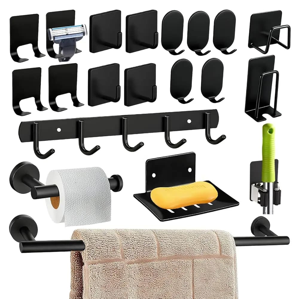 Spedizione gratuita - Set di accessori da bagno neri da 20 pezzi, set di asciugamani da bagno da 15,3 pollici, set di accessori da bagno in acciaio inossidabile 304, To