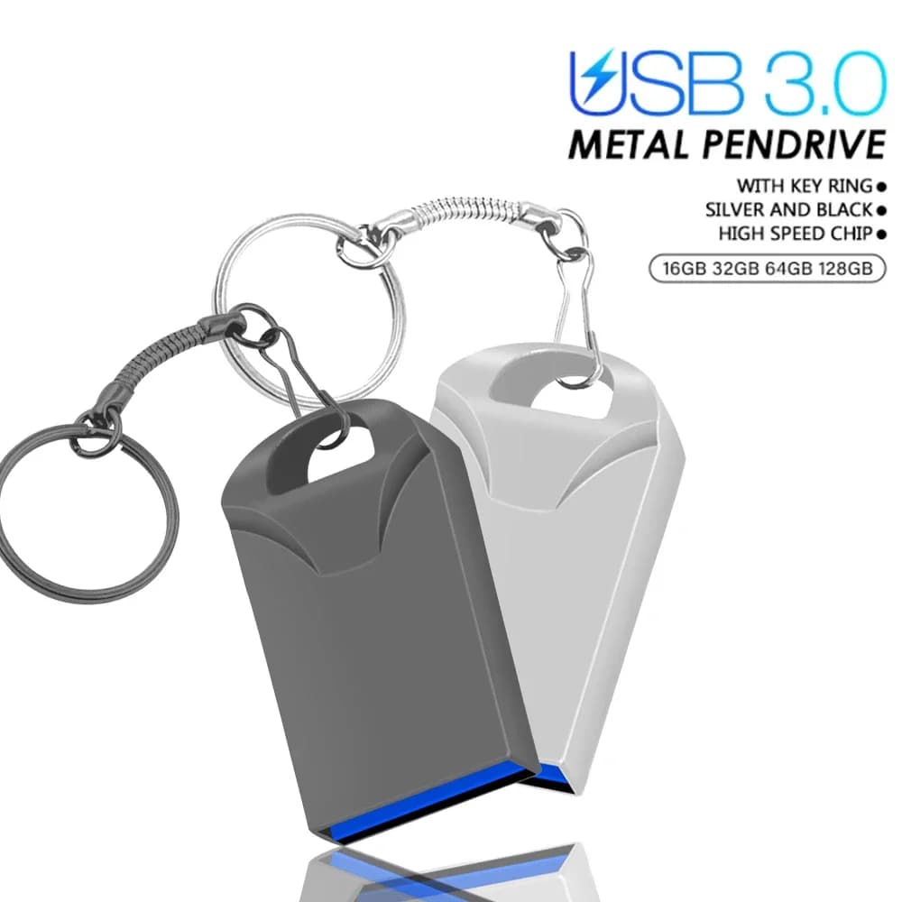 Chiavetta USB 3.0 in metallo ad alta velocità 16 GB 32 GB 64 GB 128 GB Pendrive Penna chiavetta USB impermeabile Mini stick di memoria con portachiavi