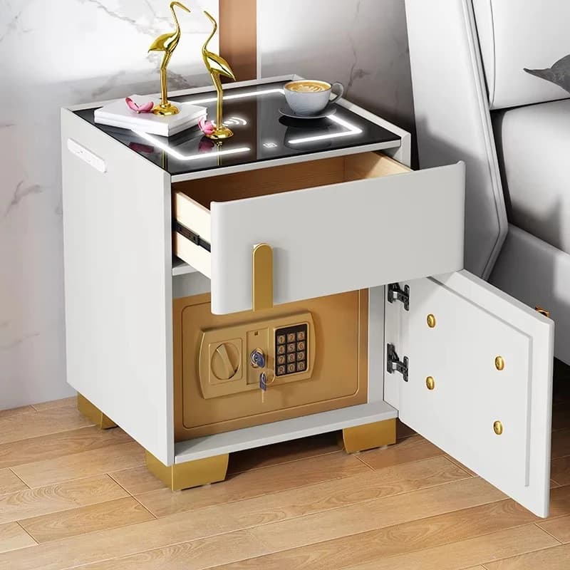 Smart bedside table, integrated secure wireless charging, bedside table with lamp fingerprint lock
