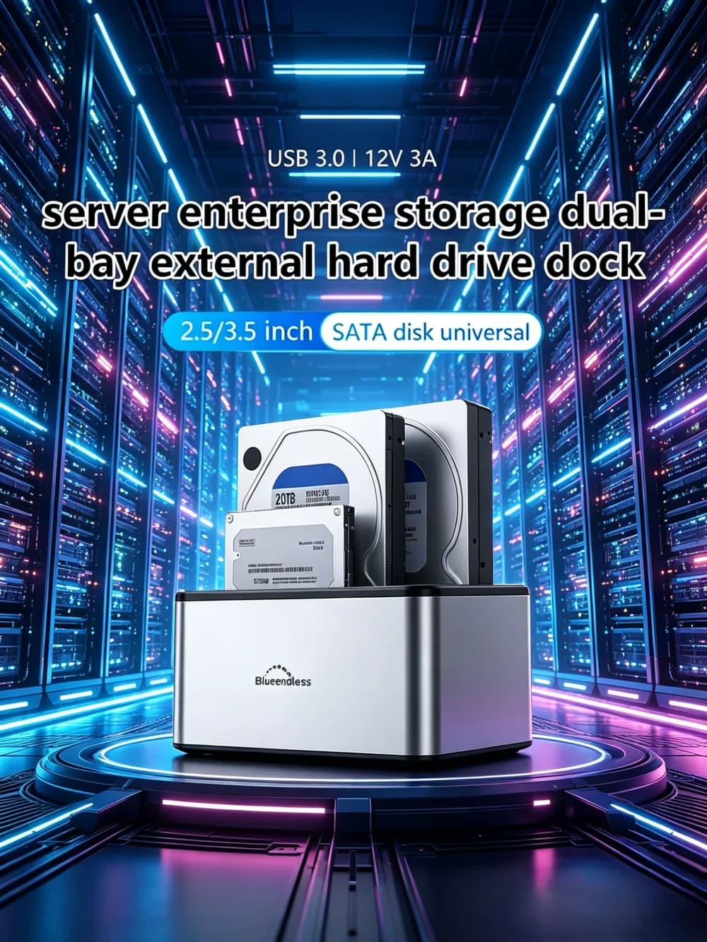Docking Station per HDD a Doppia Baia, Enclosure SSD con Clonazione Offline, Adattatore SATA a USB 3.0, Duplicatore di Dischi Rigidi per SSD/HDD da 2.5/3.5 Pollici