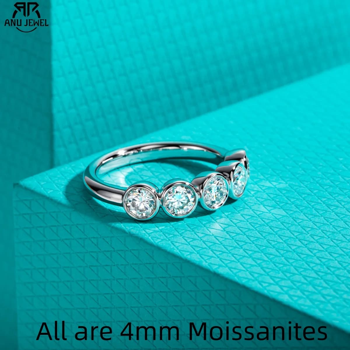AnuJewel 4mm 1.5cttw Moissanite Wedding Bands 925 Sterling Silver Half Eternity Bezel Rings for Women Jewelry Wholesale