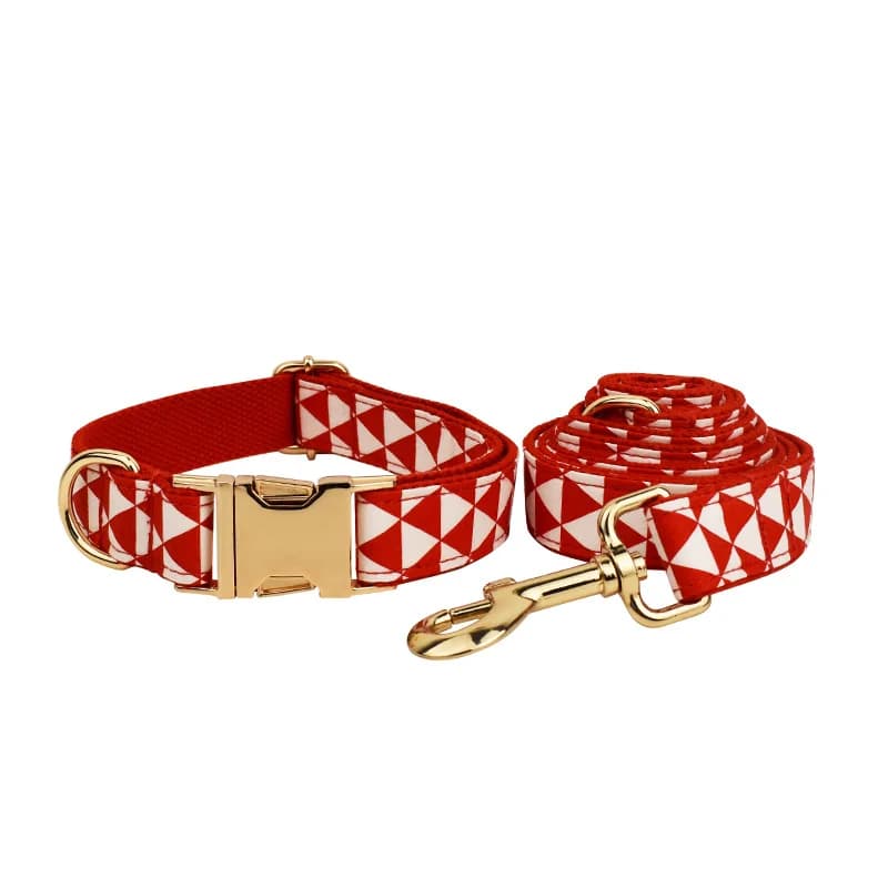 Dog Collar Red Triangle Traction Rope Pet Neck Collar Chest and Back Adjustable Lettering Durable Comfortable Dogs Accessories