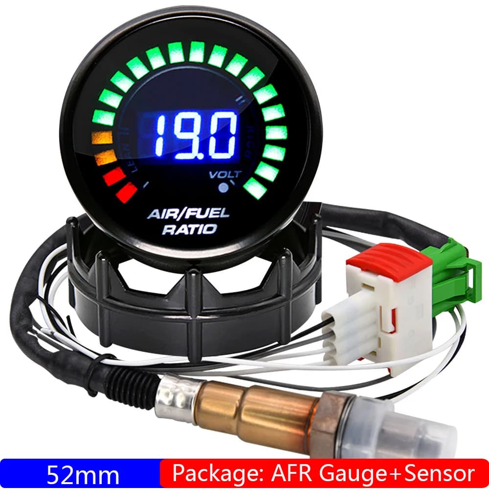 Misuratore di rapporto carburante aria da 52 mm Display digitale AFR Sensore di ossigeno O2 a banda stretta 0258006028 Indicatore per auto affumicato per auto a benzina 12V
