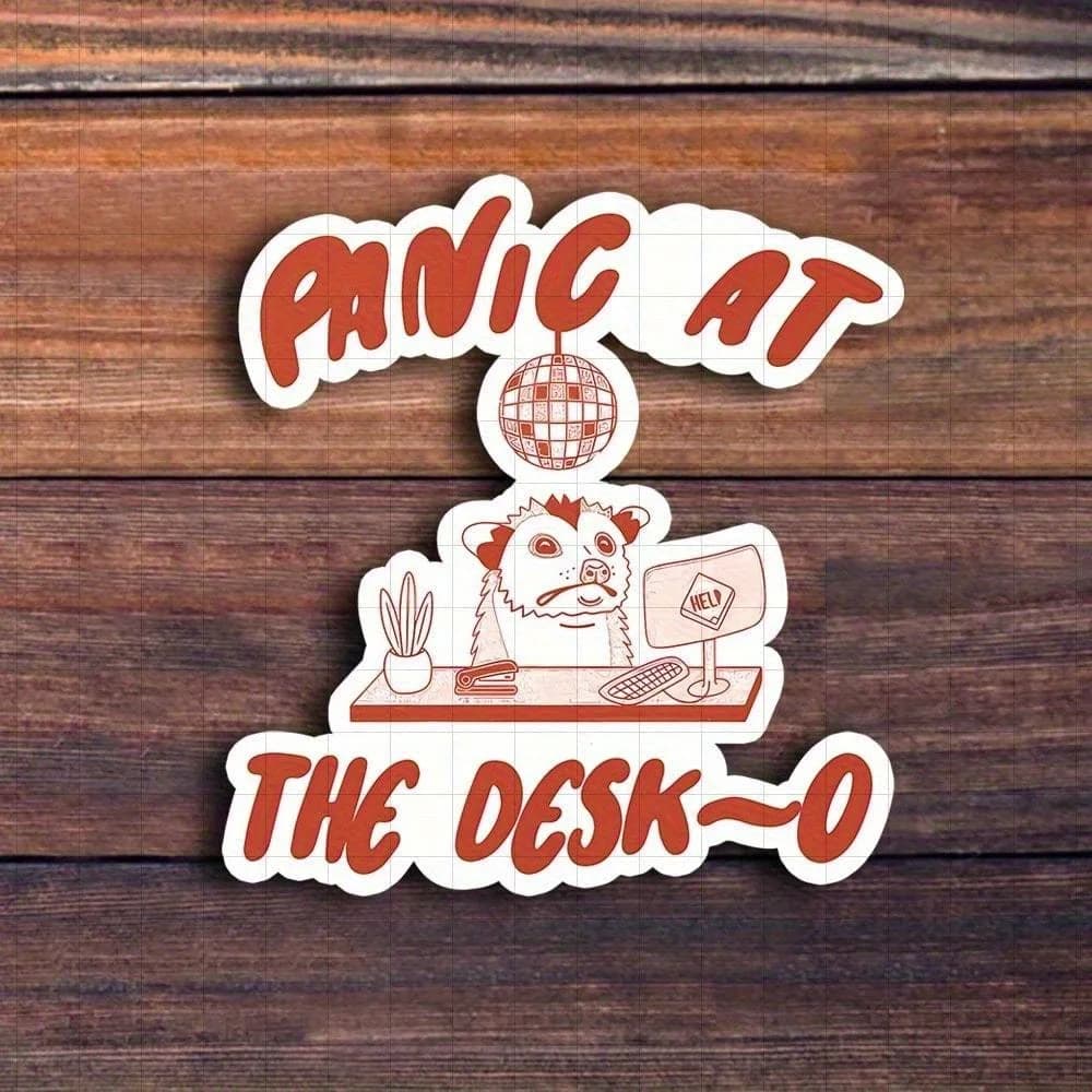 1/3/5pcs Panic At The Desk-O Sticker, Funny Vinyl Sticker for Office Humor, Glossy Adhesive Decal for Laptops, Water Bottles and Desks, Hilarious Gag Gift for Coworkers, Students, Worrywarts, Perfect for Work