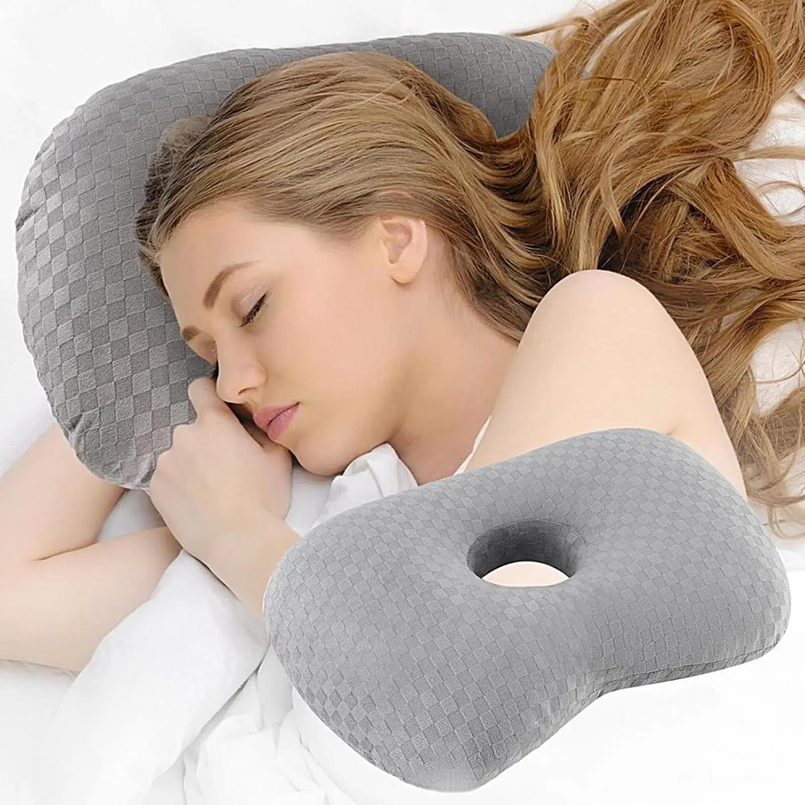 Cuscino Protettivo per Chi Dorme sul Fianco, Cuscino Ergonomico per Piercing all'Orecchio, Riduttore di Disagio, Cuscino da Viaggio Imbottito, Cuscino Protettivo per le Orecchie