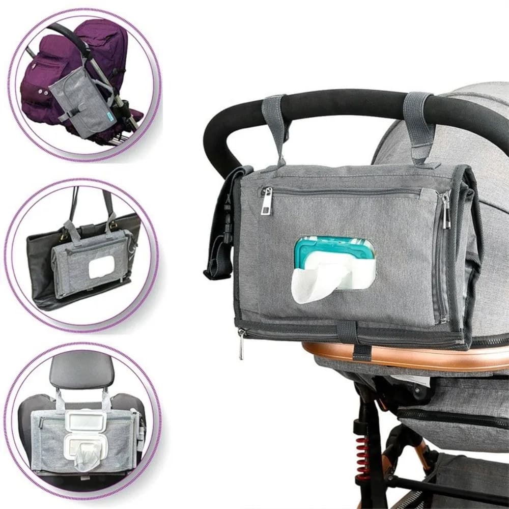 Fasciatoio portatile in tinta unita in tessuto Oxford Borsa per pannolini pieghevole 3 in 1 Tappetino per borsa per passeggino impermeabile multifunzionale