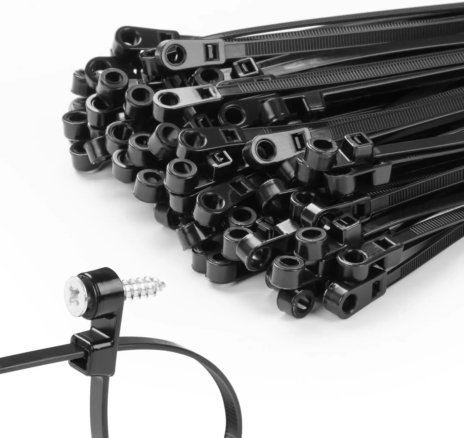 Set di Fascette con Foro per Vite in Nylon Resistente, Regolabili e Autobloccanti, Organizzatore per Cavi con Anello di Fissaggio