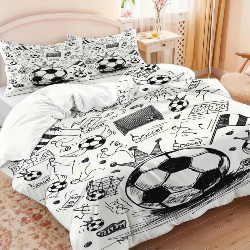 2/3pcs Football Duvet Cover Set Hand Drawn Sketch Soccer Sports Bedding Set for Boys Teens Men Twin Queen King Size