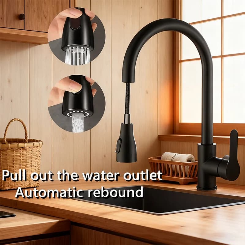 Rubinetti da cucina Nero Maniglia singola Estraibile Rubinetto da cucina Maniglia monoforo Girevole Miscelatore acqua da 360 gradi Rubinetto miscelatore spruzzatore