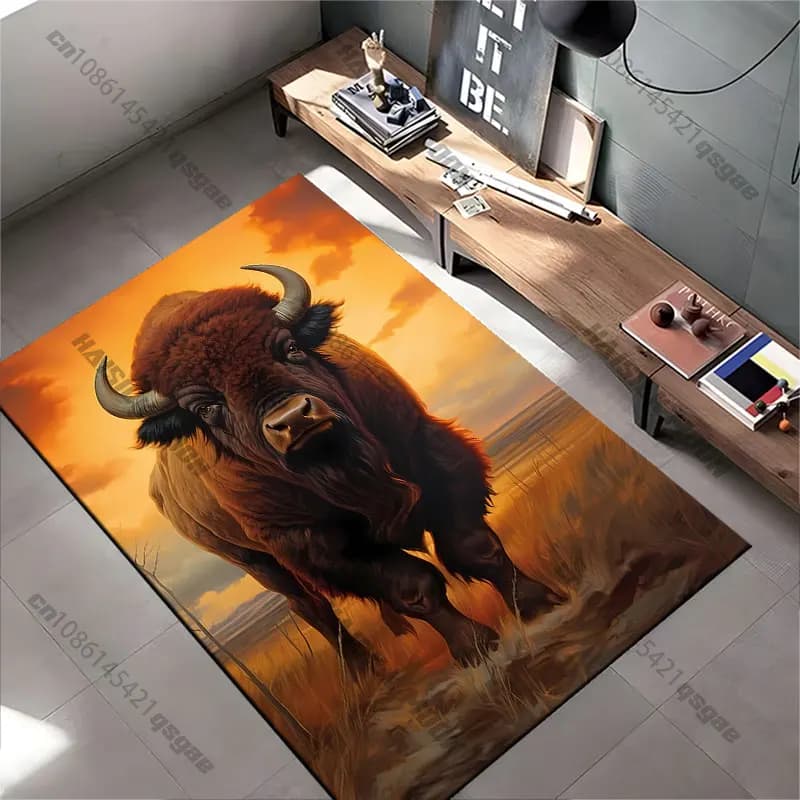 Majestic buffalo in golden sunset carpet Yoga living room room decor children's crawling mat doormat area rug games mat