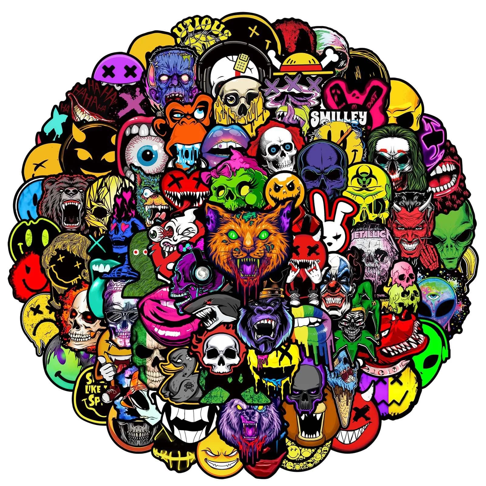 50/100 pezzi adesivi teschio horror cool impermeabili per telefono skateboard chitarra laptop auto casco moto decalcomanie giocattoli graffiti