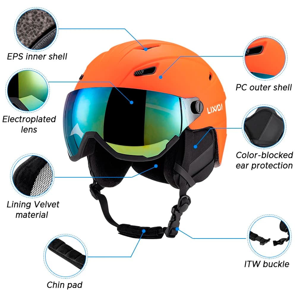Casco da sci integrato per uomo e donna, casco da snowboard con occhiali rimovibili, casco da sci leggero