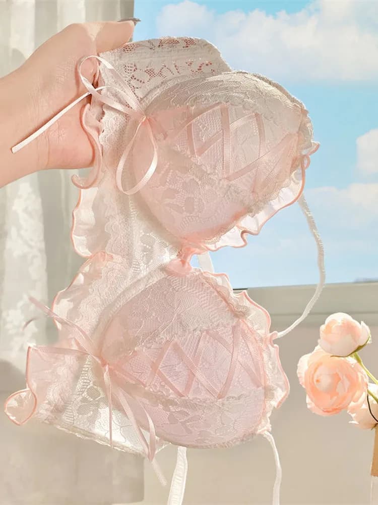 Pure Desire Lace Underwear Women's Gathered Small Chest Appears Large Sexy Bra 2026 New Hot Sale Nylon Fixed Double Shoulder ...