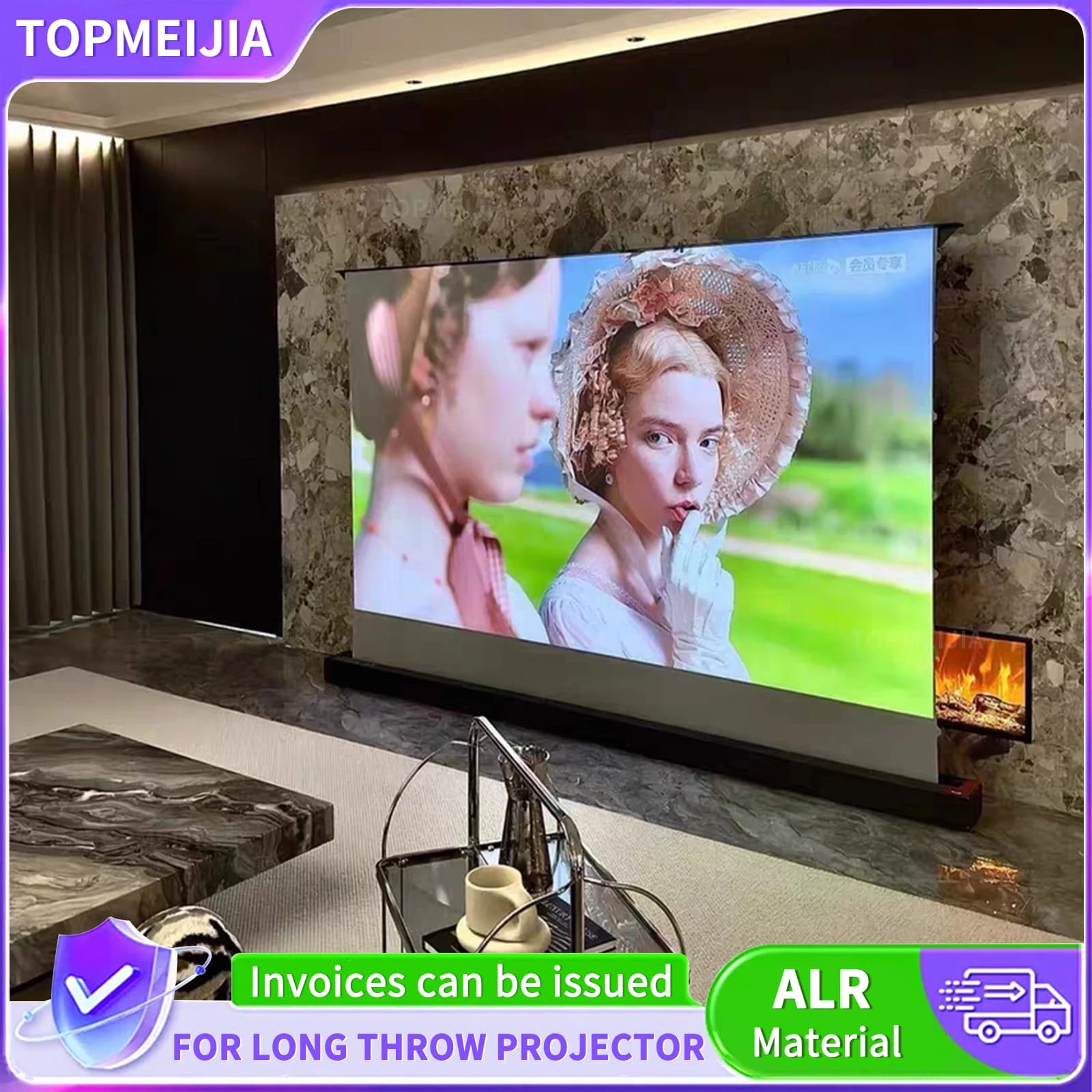 Schermo di proiezione ALR 16:9 8K da pavimento motorizzato da 72''-150'' per proiettore a lungo raggio Smart Home con telecomando