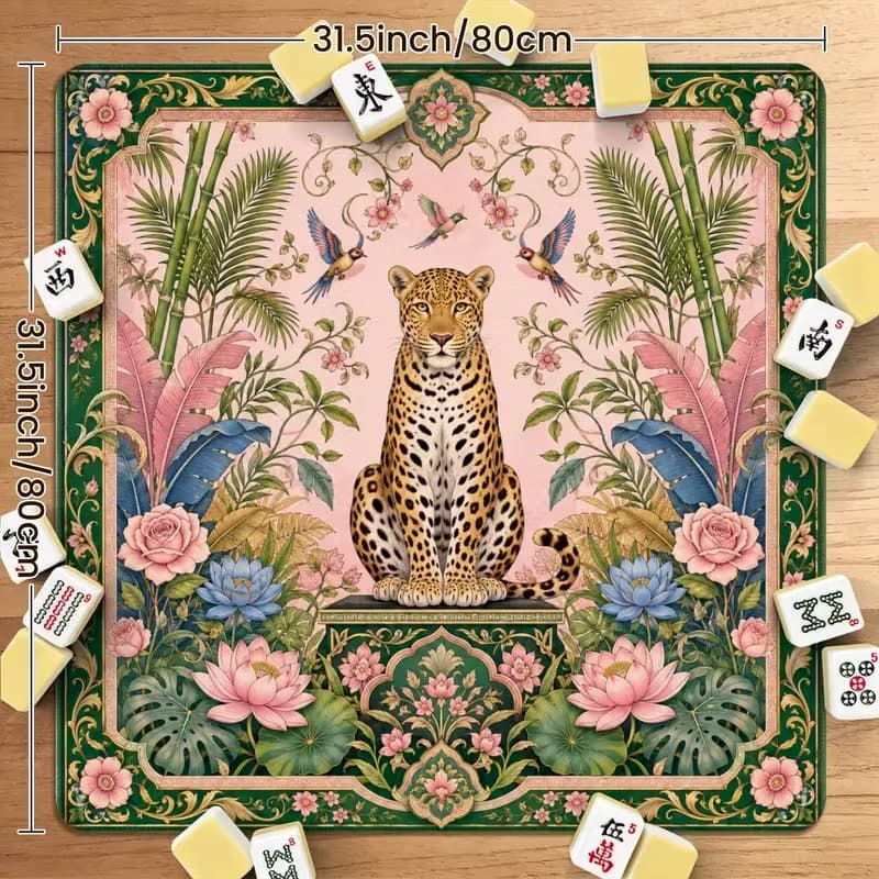 VIKAMA Leopard Flower Mahjong Table Mat Anti Slip Silent Wear Resistant Square Game Table Cover Retro Home Decoration