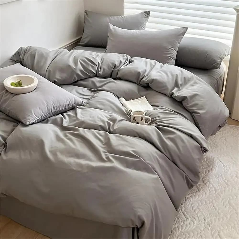 Set di Biancheria da Letto in Cotone Lavato Tinta Unita, 4 Pezzi, per Letto Matrimoniale, Queen, Singolo o Doppio, Include Copripiumino, Lenzuolo e Federe, Stile Semplice