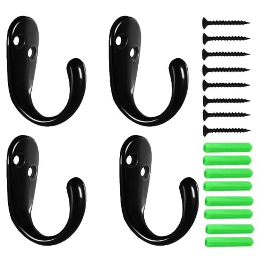 4 Pack Wall Hooks Wall Mounted s for Hanging Heavy Duty, Black Towel Hooks, Metal Single Coat Hanger with Screws Cup Retro for