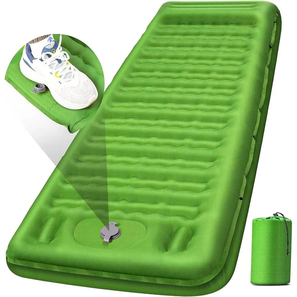 Camping Sleng Pad, Extra Thick 5 Inch Camping Mat with Pillow Built-in, Inflatable, Compact for Backpacking, Hiking, Traveling,