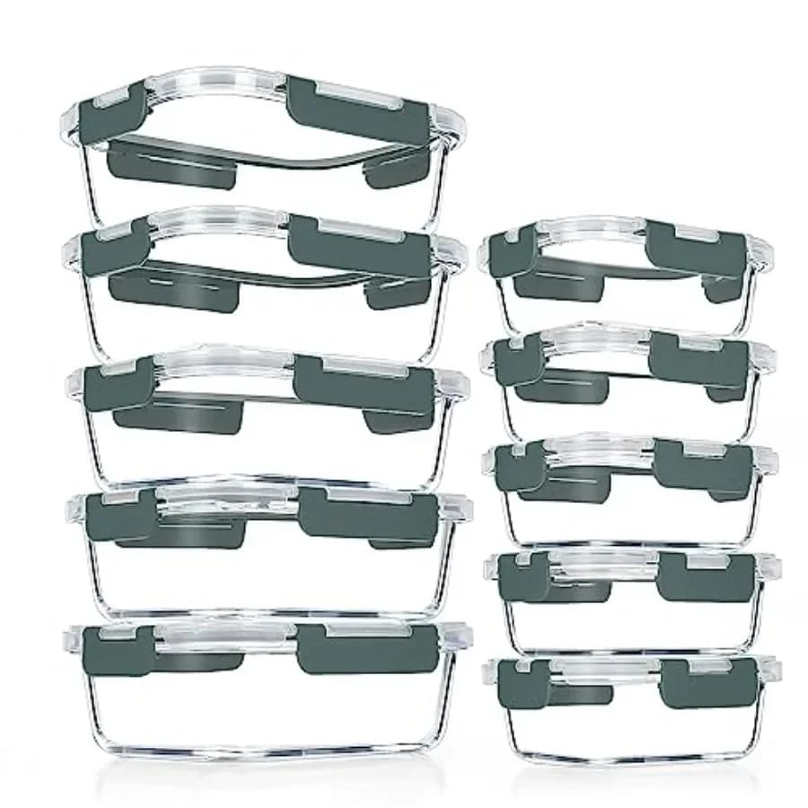 10 Pack Glass Meal Prep Containers, Airtight Glass Lunch Containers, Stackable Glass Food Storage Containers Set with Lids, BPA