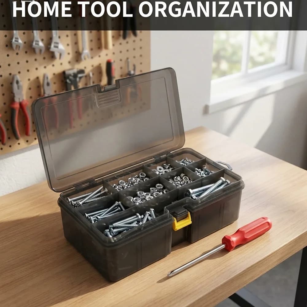 Freely Removable and Washable Double-Layer Storage Box, Household Hardware Tool Organizer, Multi-Functional Storage Box for Sea Fishing Lures, Fish Hooks, and Accessories, Multi-Functional Double-Layer Plastic Tool Box